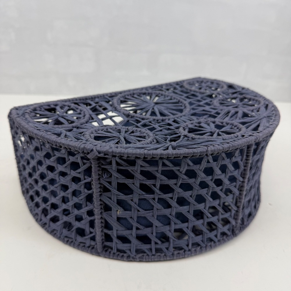 House of Harlow 1960 Navy Woven Cutout Basket Top Handle Bag‎ Lined NWT - Picture 3 of 9